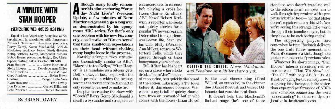 Newspaper clipping featuring Norm Macdonald from October 27, 2003.