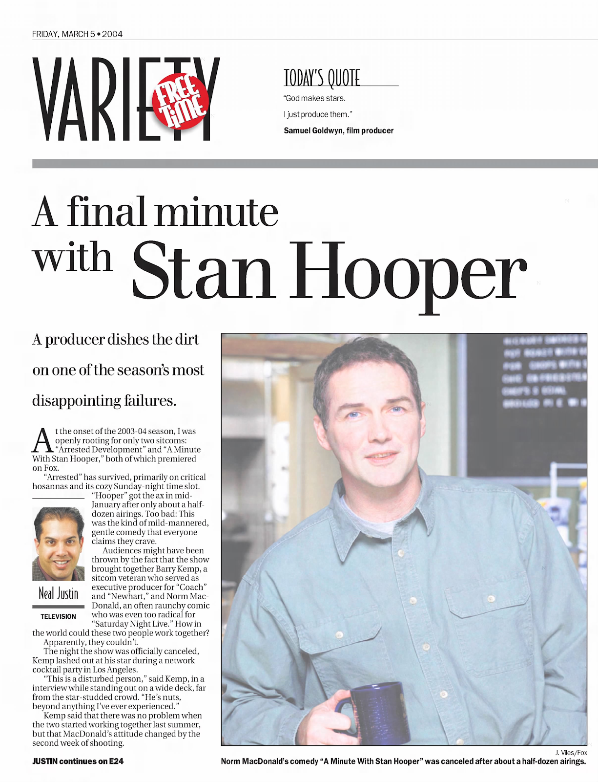 Newspaper clipping featuring Norm Macdonald from March 5, 2004.